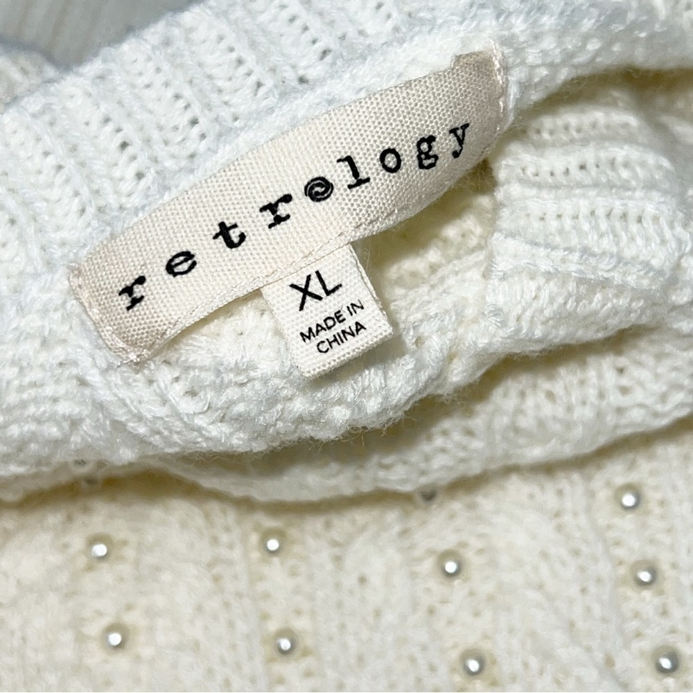 Retrology  cream cable- knit crew neck sweater with pearl embellishments. - Picture 6 of 14